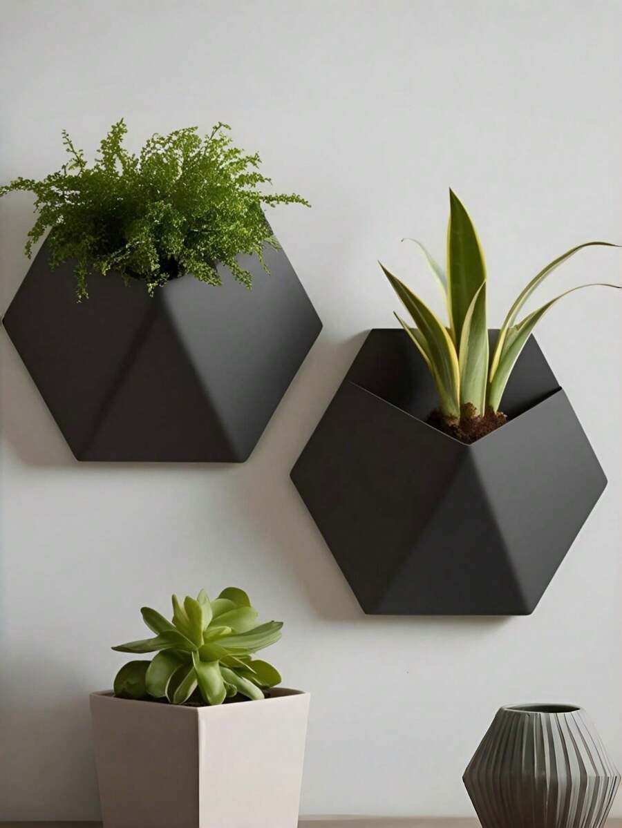 1 pieza Maceta decorativa de pared, Maceta de planta impresa en 3D, Maceta decorativa para el hogar, Adorno de escritorio artesanal simulado - A - Ver 1