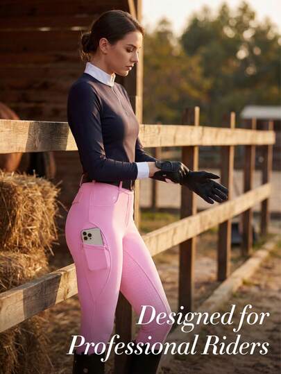 1pc Women's Pink Equestrian Pants, Full Silicone Non-Slip Wear-Resistant Wrinkle-Resistant, High-Waisted Slim Fit, Precise Lifting And Shaping, Effortlessly Create Slender Legs, Flattering Without Tightness, Suitable For Various Body Types