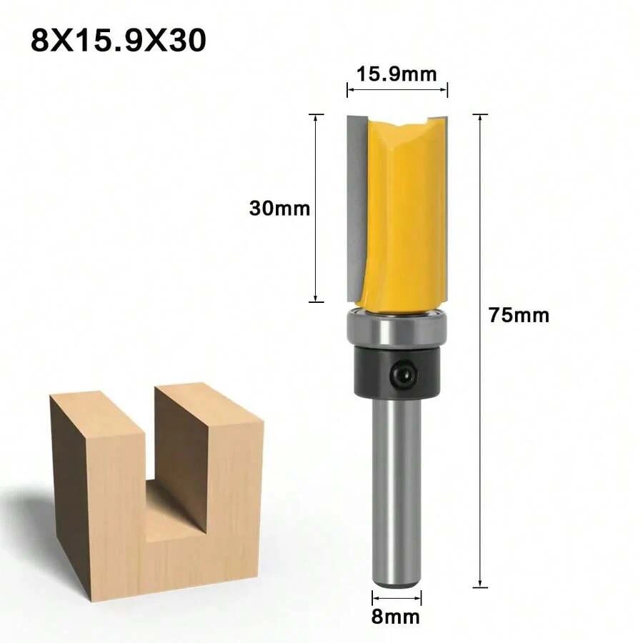 1/4" Shank 8mm Long Blade Flush Fit Router Bit With Bearing For Wood Template Pattern Bit T6TT Tungsten Carbide Router Bit - 8x15.9x30 - 查看 1
