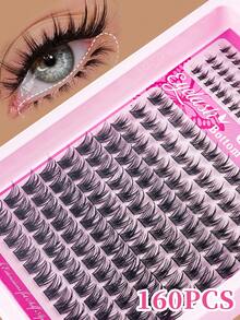 136/160/220片卡通浓密自然款假睫毛，刺猬头造型，含下睫毛，DIY睫毛嫁接，6-16mm D卷度混合长度蓬松簇状猫眼水润效果假睫毛，分段式假睫毛，下睫毛，单根睫毛，可重复使用，适合在家、派对和庆典中打造浓密、自然、迷人的睫毛效果。 - D - 查看 9