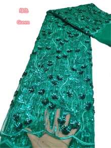 Vải ren lưới Pháp màu xanh lá cây với sequin 3D, vải ren tuyn châu Phi chất lượng cao màu trắng 2026 để may váy cưới, váy dự tiệc thanh lịch cho nữ, màu đen, 1 yard/5 yard. - A - Xem 19