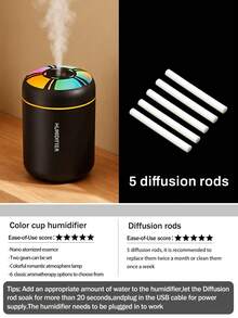 Colorful Gradient Humidifier With LED Light, USB Plug, 6 Essential Oil Options, Quiet Humidification. Suitable For Air-Conditioned Rooms, Bedrooms, Hotels, Offices, Dorms, Bathrooms, Pet Rooms, Yoga Studios. - Mist - View 14