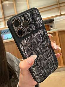 高端蛇皮纹理保护手机壳，适用于 17 Pro Max、16、15、14 Pro Max/16 Pro Max，柔软防摔，男女通用，秋冬新品 - 黑色 - 查看 4