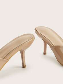 Minimalist Elegant Blue Open Toe Backless Stiletto High Heel Sandals - Apricot - View 4