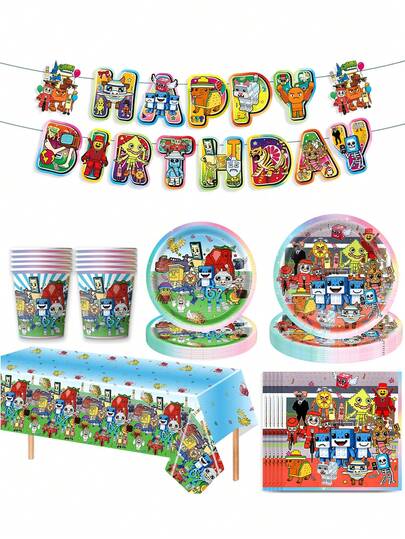 40/56pcs Brainrot 67pcs Dinnerware Set, Including Plates, Dessert Plates, Cups And Napkins, Designed With "Tung Tung Tung Sahur" Pattern, Suitable For Camping, Picnic, Backyard BBQ, Wedding And Home Kitchen Accessories