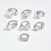 9 Pieces Open Pearl Ring Personalized Light Luxury Baroque Geometric Finger Ring For Women Daily Wear - Multicolor - View 11