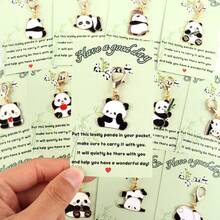 10/14pcs Gift Set, Cute Panda Hug Card Keychain, Inspirational Greeting Cards, Phone Charm Keyring Accessories (Random Assorted Styles), Ideal Gift For Holidays, Parties, Birthdays, Weddings, Graduations, Mother's Day, Father's Day - Multicolor - View 1