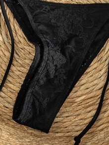 Bộ đồ bơi nữ mới năm 2026, bikini 2 mảnh, bikini ren đen, màu đen trơn, kiểu dáng giản dị và thời trang, thích hợp mặc hàng ngày vào mùa hè. - màu đen - Xem 5
