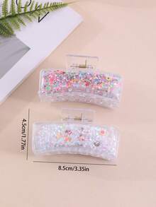 2pcs Summer New Style Liquid Sand Star Glitter Hair Clamps, Transparent Versatile Fruit Hair Claw, Sweet And Cool Girly Atmosphere Super Cute Hair Accessories - Multicolor - View 4
