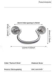 欧式黄铜把手，钛银色橱柜门抽屉把手，法式把手，弧形双孔餐边柜双孔把手 - pvd鎳 - 查看 8