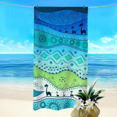1pc Geometric & Animal Print Beach Towel, Super Absorbent Quick Dry Towel For Swimming, Soft & Lightweight Beach Blanket, Ideal Beach Essential For Beach, Swimming, Outdoor, Travel