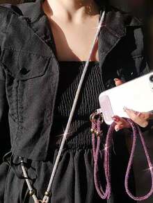 Luxury Flash Rhinestone 1pc Luxury Rhinestone Phone Lanyard Long Style Crossbody For Women High-End Full Rhinestone Hanging Chain New Wrist Exquisite Advanced Sense Bag Chain Versatile Internet Celebrity Hanging Ornament Camera Anti-Lost Rope Party Gift Anniversary - Multicolor - View 3