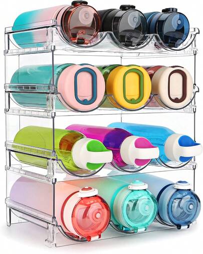 Water Bottle Organizer For Cabinet, 4 Pack Water Bottle Organization And Storage Shelf, Plastic Water Bottle Holder Rack For Fridge, Kitchen, Desktop.