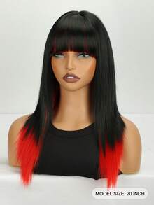 Black To Red Ombre Straight Wig With Fringe – Perfect For Daily Wear, Parties, Festivals & Halloween Costumes - Red Ombre - View 6
