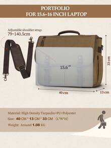 Men's Briefcase Messenger Bag, Large-Capacity Laptop Briefcase 15.6-Inch Men's Canvas Laptop Briefcase With Adjustable Shoulder Strap, Khaki - Multicolor - View 3