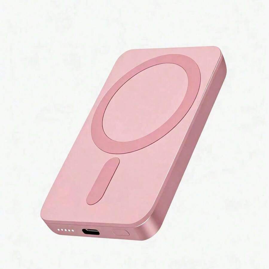 Solid Color Fast Charging Portable Power MagSafe Compatible Portable Charger, 5000mAh/10000mAh Magnetic Power Bank For IPhone 17/16/15/14/13/12, Battery Pack, Spring Easter Mother's Day Birthday Gift, Outdoor Travel Use - Pink - View 1