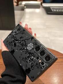 1 pièce Étui de téléphone noir à la mode avec motif de pie et fleur de pivoine, anti-chute et anti-dérapant, compatible avec Galaxy A04e/A05s/A13/A14/A15/A34/A35/A50/A52/A53/A54/S21/S22/S23/S24/S25/S25Ultra/24fe - Noir - Voir 6
