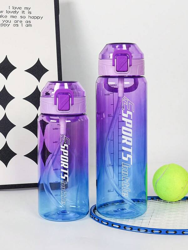 1pc 950ml/30oz Or 700ml/24oz Gradient Straw Water Bottle, Available In Multiple Colors, Large Capacity Marked Sports Water Bottle With Bounce Straw, Portable & Durable, Suitable For Outdoor Sports, Fitness, Running, Camping, Also A Great Gift