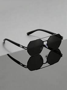 一副男士光滑金色不对称时尚眼镜，金属材质，防晒，酷炫都市风格，日常通勤款 - 彩色 - 查看 7