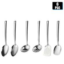 6pcs Stainless Steel Buffet Serving Utensils Set, Includes Soup Ladle & Serving Spoon, Suitable For Self-Service Meals, Banquets, Home, Hotel, School, Parties - Multicolor - View 1