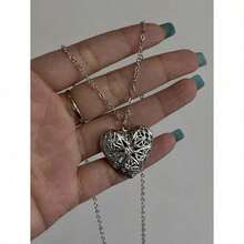 Romantic Heart-Shaped Locket Pendant, Openable, Silver-Colored, Fashionable & Unique, Photo Frame Necklace, Suitable For Both Men And Women, Gift For Valentine's Day, Mother's Day - 銀級 2 - 查看 4