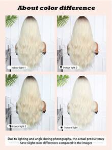 渐变色24英寸中分长卷发假发，优雅时尚，适合女性佩戴，采用耐热合成纤维机织而成，适合日常佩戴、旅行、派对和节日场合，是送给女孩的理想节日礼物。 - 漸變金色 - 查看 10