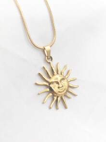 1件休闲款18K镀金不锈钢太阳吊坠项链，男女皆宜，日常佩戴 - 金黃色 - 查看 1