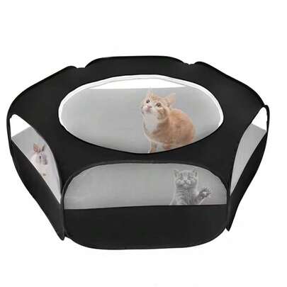 防水透气涤纶面料六角形宠物围栏，可折叠手提袋布袋包装，便携式小型宠物笼屋，室内外皆宜，适用于猫狗、兔子、仓鼠、刺猬等宠物，可作游戏笼使用。