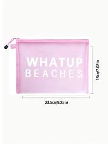 彩色防水网眼沙滩包，印有“WHATUP BEACHES”字样，沙滩主题，大容量透明化妆包，尼龙拉链洗漱包，轻便易携，可装防晒霜、零食、比基尼和沙滩必备用品。 - 彩色 - 查看 11