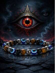 四层防护手链，虎眼石、赤铁矿、黑曜石串珠手链，水晶饰品，男女通用 - 彩色 - 查看 13