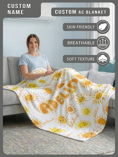 1 pieza Manta de franela personalizada para aire acondicionado, adecuada para cama, sala de estar, sofá, exterior, playa, camping, mascotas y talla grande, manta de tiro con nombre personalizado de familia/mascota/pareja impreso, regalo ideal para Navidad, Día de la Madre/Padre, hogar, cumpleaños, amigos, mujeres, padres y talla grande