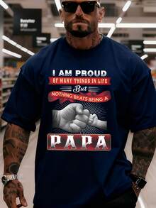 Camiseta gráfica de talla grande para hombres - Diseño "Papa", colisión de puños, texto rojo en negrita y cita inspiradora|Elasticidad cómoda, estilo casual de calle, adecuado para ropa casual, Talla Grande - Negro - Ver 7