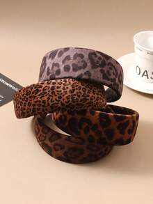 1件复古宽边豹纹天鹅绒发箍，时尚优雅发箍发夹，女士日常佩戴防滑高冠头饰 - 彩色 - 查看 1