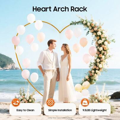 kangten 210cm Heart Shaped Balloon Arch, Gold Metal Wedding Flower Stand Frame Display Kit For Wedding Party Decor