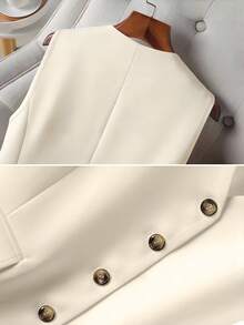 Áo blazer nữ dáng suông nhẹ, không tay, cài một hàng khuy, thích hợp cho mùa xuân/hè. - Màu be - Xem 6