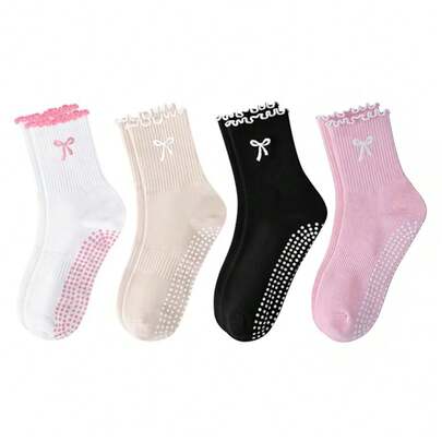 2 pares de calcetines de Pilates antideslizantes, calcetines de yoga de algodón transpirables, calcetines de media caña de alta elasticidad y que absorben la humedad, para mujeres