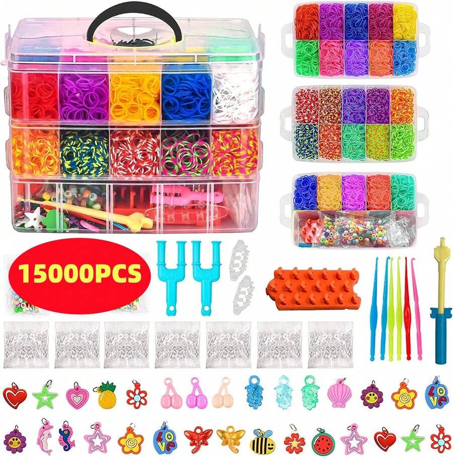 15000Pcs Kit Box+ Rubber Loom Bands Mult-Color Make Woven Bracelet DIY - Multicolor - View 1