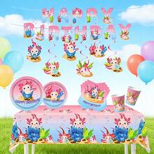 58Pcs Axolotl Birthday Party Supplies Include Happy Birthday Banner-Balloons-Cake Topper-Cupcake Toppers-Tableware For Axolotl Party Decorations - View 9