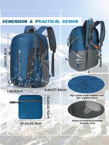 Ransel Hiking Lipat Ringan 40L, Tahan Air, Tahan Lama, Cocok untuk Olahraga Luar Ruangan untuk Pria dan Wanita, Berlaku untuk Berkemah, Mendaki, Trekking, Panjat Tebing, Biru - MultiWarna - View 5