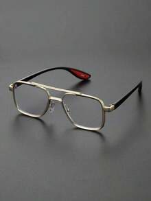 1pc Metal Geometric Oversized Full Frame Advanced Sense Unique Double Beam Design Exaggeration Personalized All-Match Men Glasses  Bachelorette Party - Clear - View 8