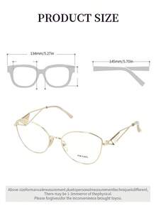 Prada 1 Pair GUCCI Transparent Square Decorative Fashion Glasses, Inlaid With Gold Metal Frames And Artistic Landscape Patterns, Suitable For Reading, Entertainment, Computer Use, School And Daily Decoration - Gold - View 8