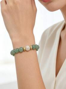 YAUKIA 1Pc Women'S Bohemian Natural Jadeite Stone Bracelet, Calming And Healing, Stretch Jewelry, Ideal For Daily Wear - Multicolor - View 3