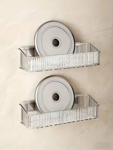 1pc Transparent Bathroom Shower Caddy Wall Mounted Storage Rack, Bathroom Accessories - Clear - View 6