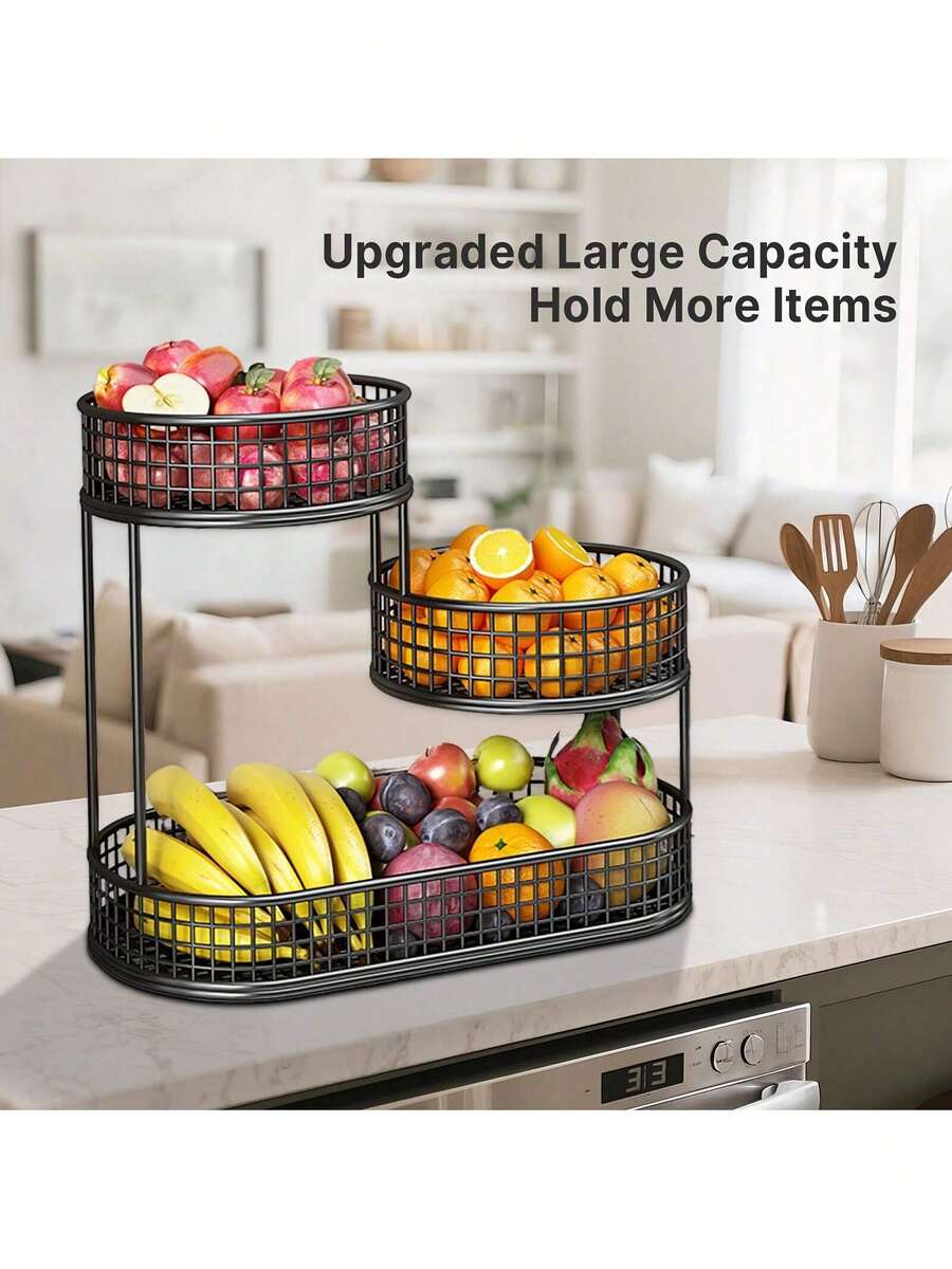 Senmeo 1-Pc Multi-Tier Luxury Metal Fruit Basket - Elegant Design, Living Room/Coffee Table Use, Fruit/Snack Holder, Sturdy - Black - View 1