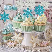 44件套冰雪奇缘女王公主城堡蛋糕装饰品，雪花，生日快乐，闪光城堡蛋糕装饰，纸杯蛋糕装饰，冰雪奇缘蛋糕装饰，适用于新娘送礼会、蛋糕装饰、冰淇淋蛋糕用品、花园派对装饰等。 - 雪花 - 查看 7