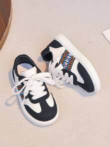 1 Đôi Giày Bệ Mềm Nhẹ Mới, Giày Thể Thao Thường Ngày Cho Bé Trai/Bé Gái Mùa Xuân/Thu 2026, Giày Lược Thời Trang Phong Cách Học Đường - Đen và trắng - Xem 10