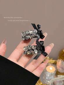 2个奢华水钻蝴蝶发夹，复古简约刘海发夹 - 彩色 - 查看 6