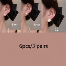 6pcs/3 Pairs Elegant Lustrous Faux Pearl Earring Set, Non-Allergic Stud And Dangle Earrings, Suitable For Office, Date, Wedding, Party, Great Gift, Classic Versatile Pearl Jewelry Series - White - View 8