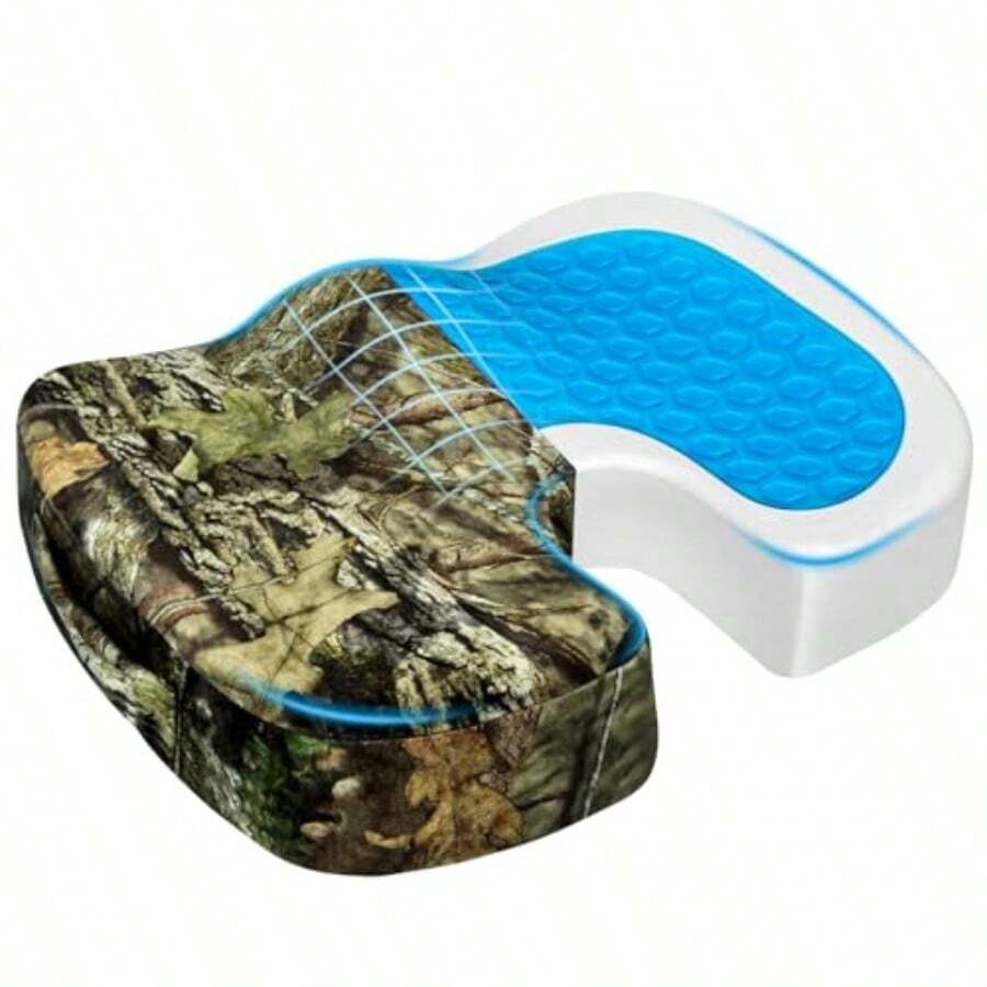 Tailbone Pain Relief Office Chair Seat Cushion Memory Foam Gel Seat Cushion For Sciatica Pain Relief With Washable Cover Butt Cushion For Long Sitting Velvet Mossy Oak - 偽裝 - 查看 1