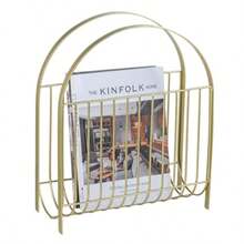 MyGift Deluxe - Soporte para revistas de metal de tono latón de mediados de siglo soporte de periódicos para revistas y álbumes de vinilo - Tono de metal latn - Ver 1